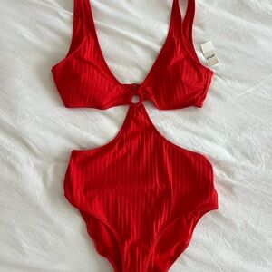 NWT aerie red ribbed one piece bathing suit *never worn* size  m
